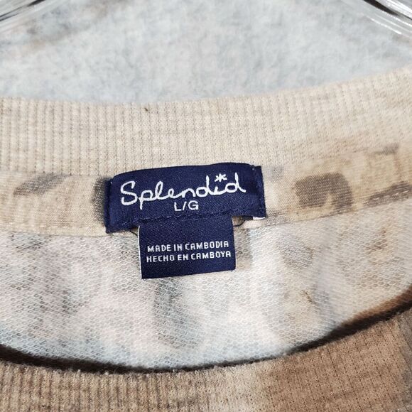 Splendid PJ Set Womens Large Tan Leopard Print Terry Knit Round Neck Pullover - Picture 2 of 11